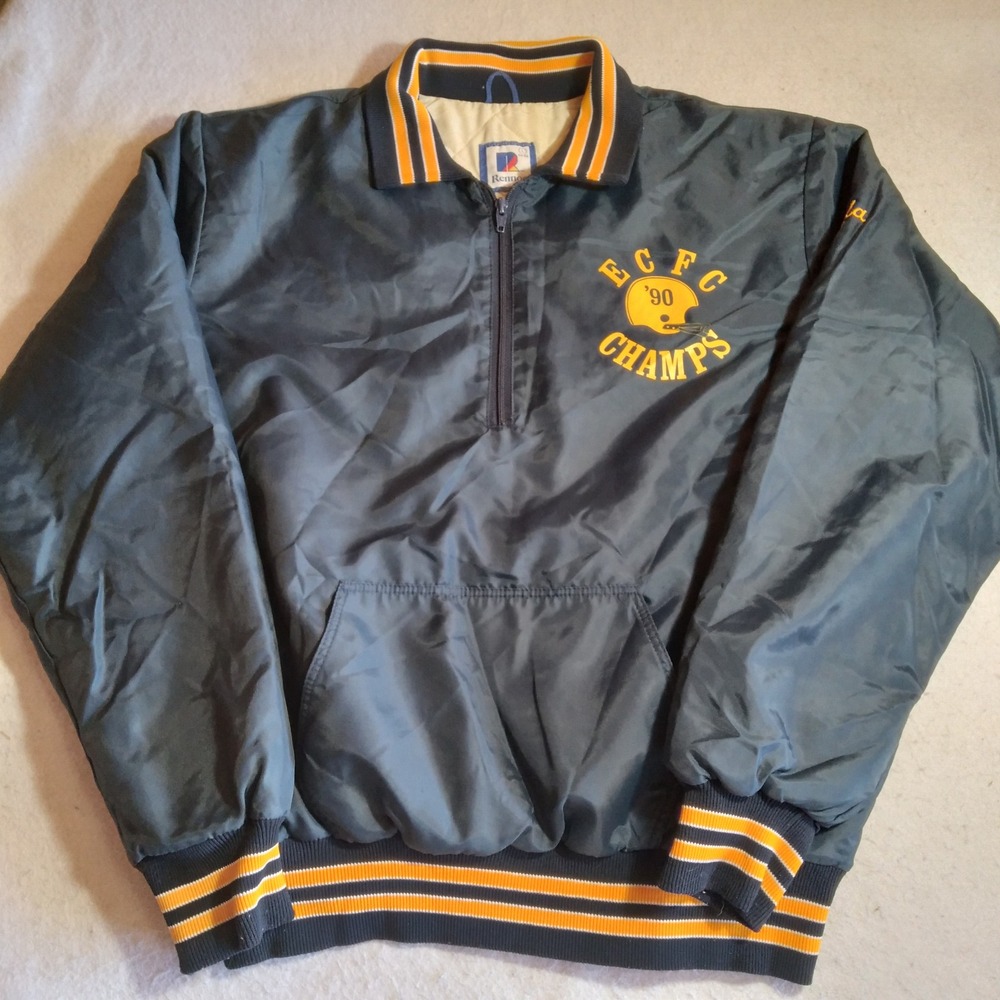 Vintage Rennoc Mens 90s Bentley College 1/4‎ Zip Pullover Jacket Navy Blue Large